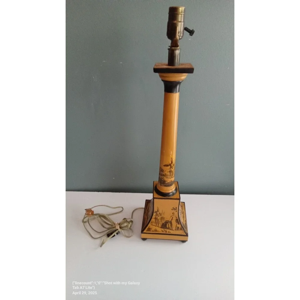 Vintage Tole Painted Table Lamp Column‎ Style Greek Revival Decor