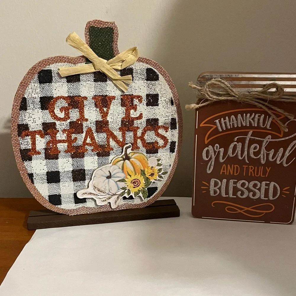 Farmhouse Rustic Holiday Accent Decor Thankful, Grateful and Blessed