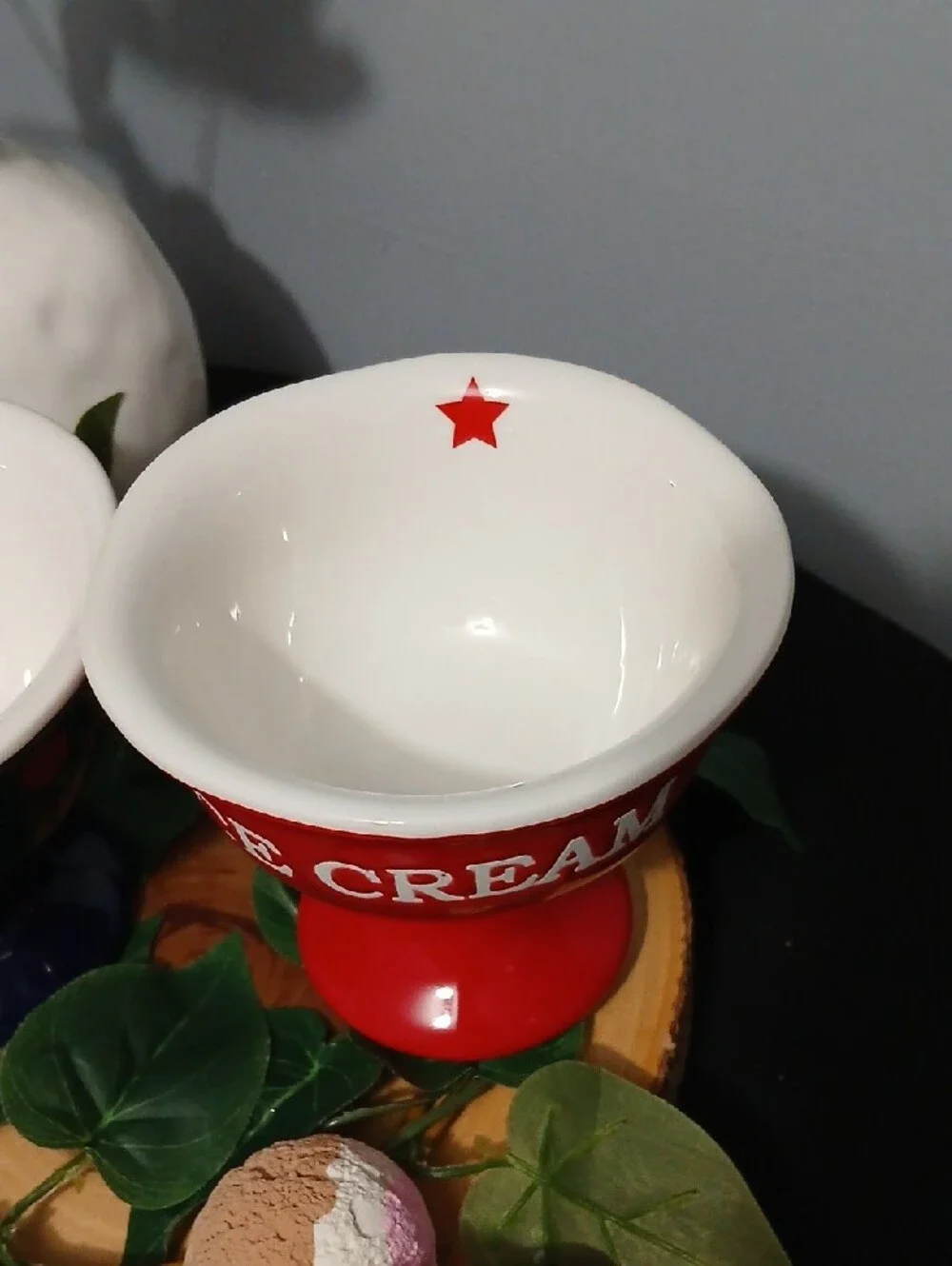 SET of 2 Ice Cream Pedestal Bowls - Red and Navy Ceramic Dessert Cups NWOT