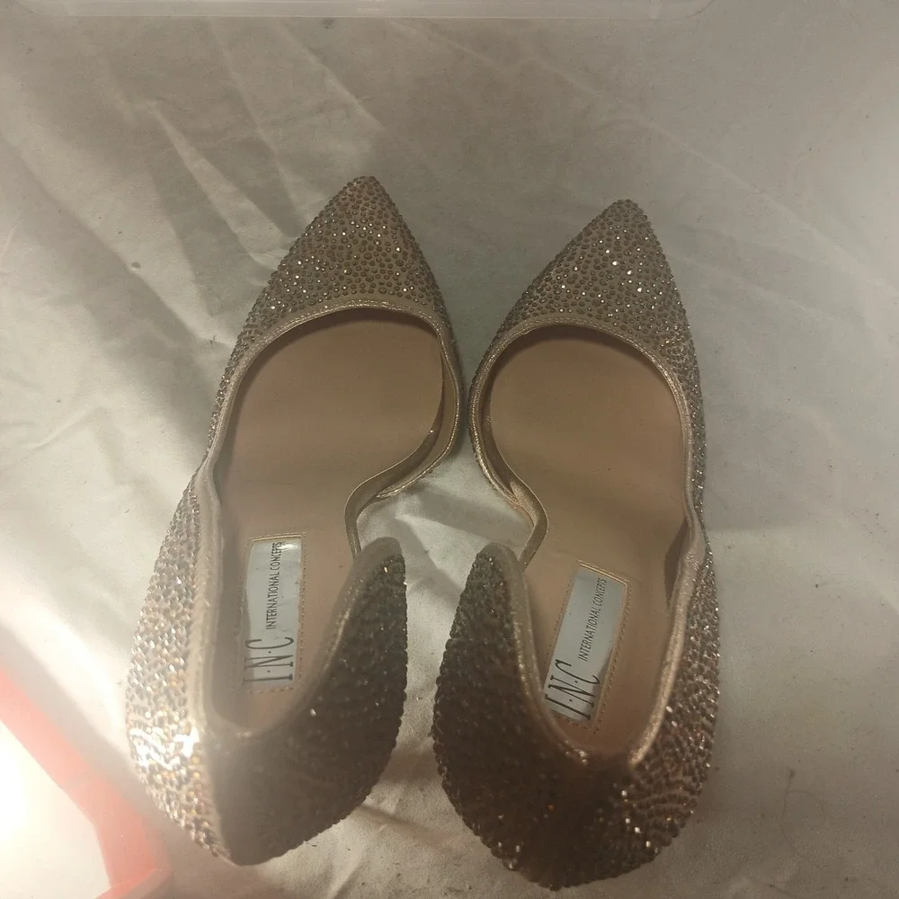 INC International Concepts Rose Gold‎ Rhinestone DOrsay Stiletto Heels Shoes 8.5
