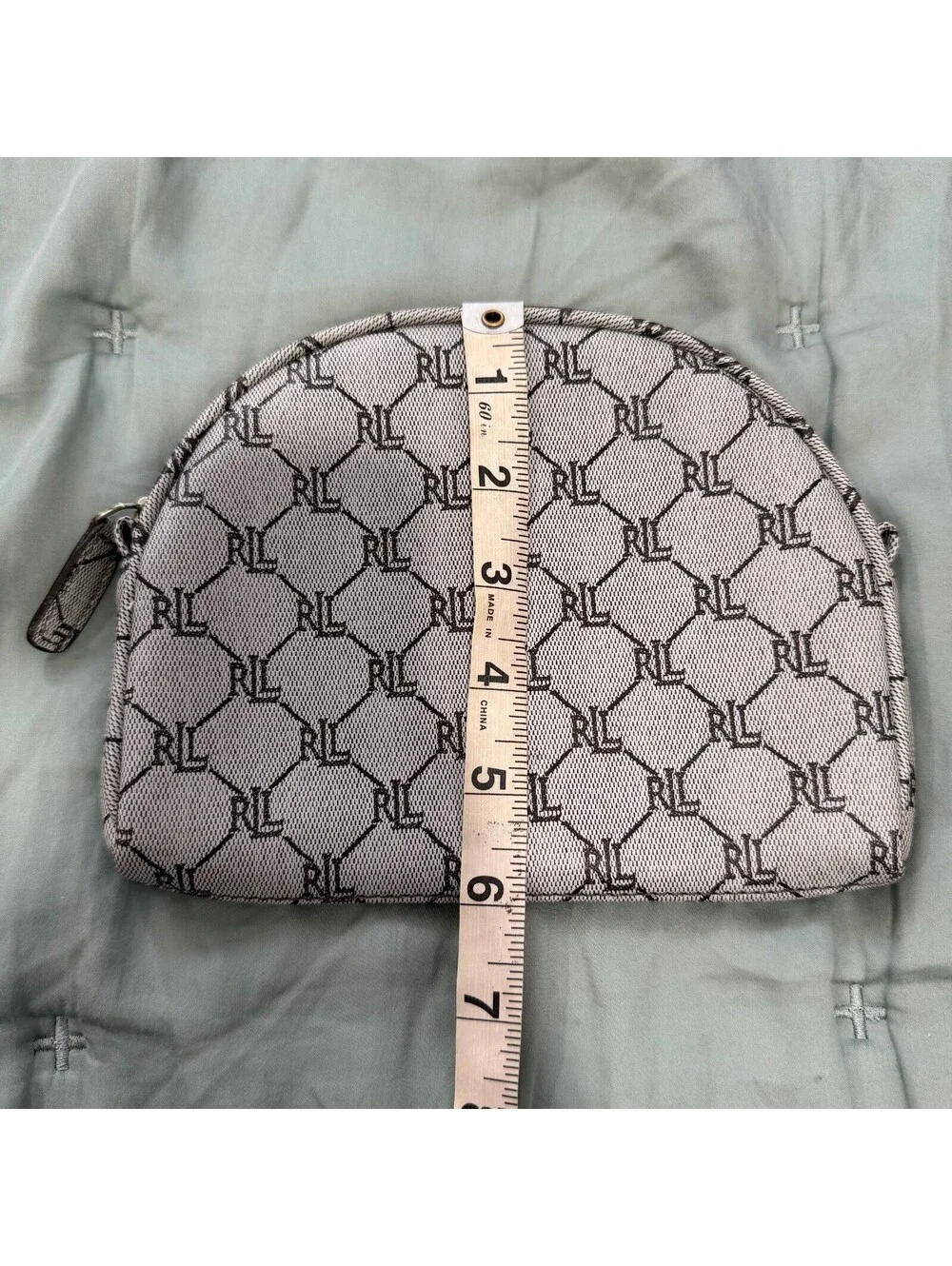 Lauren Ralph Lauren RL Monogram Cosmetic Bag Makeup Pouch Beige Brown Zip