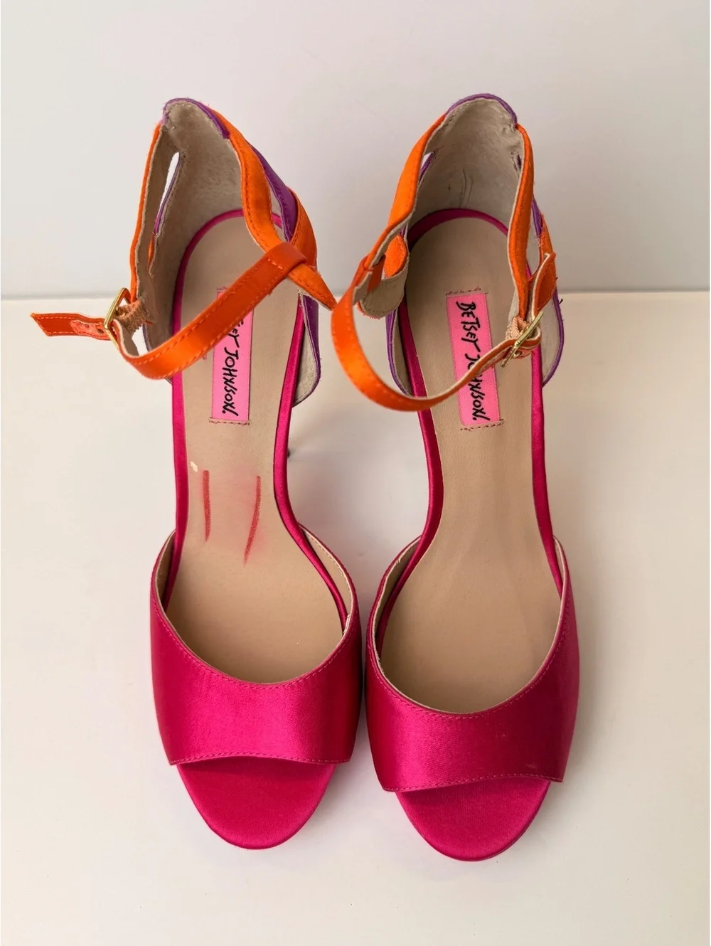 RARE Betsey Johnson Daalia Size 8 Satin Colorblock Platform Heels Y2K Style