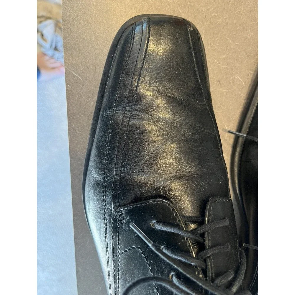 Claiborne Derby Dress Shoes Men's 11 Black Leather Square Toe Lace Up.