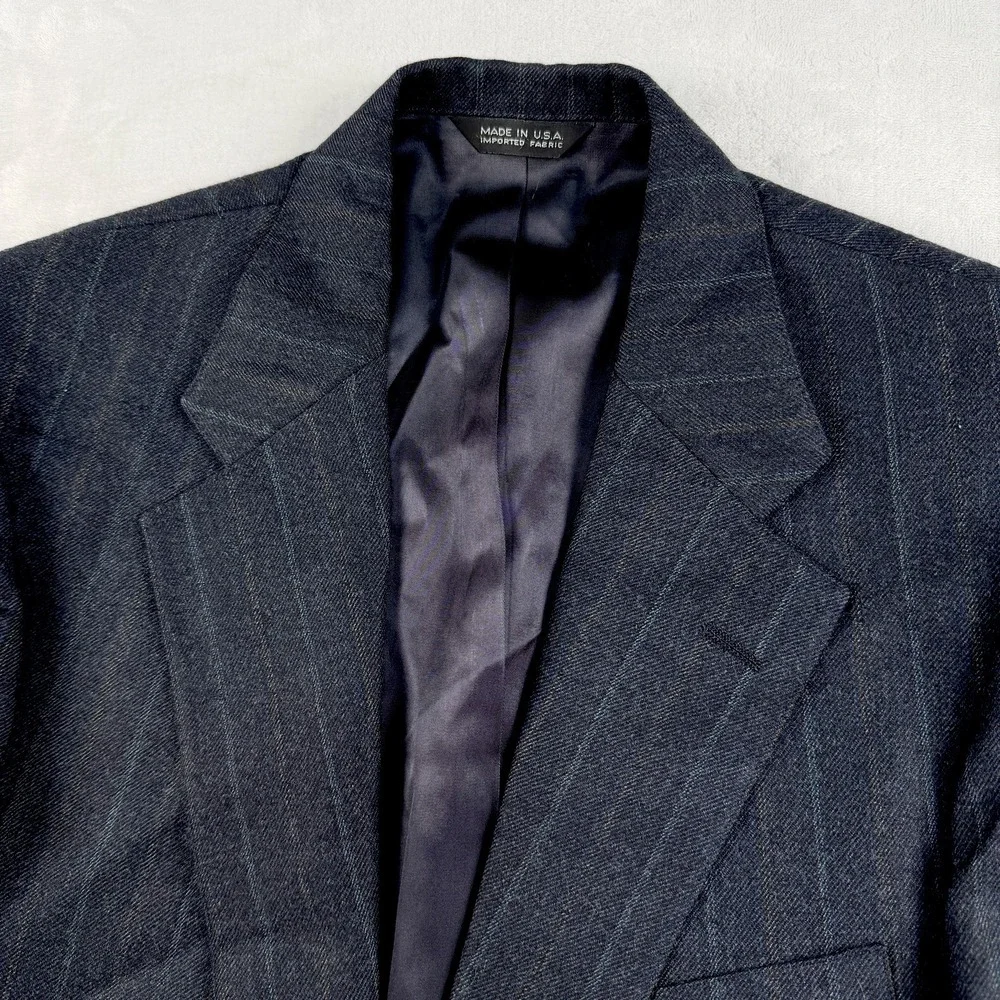 Vtg Chaps Ralph Lauren Tweed Suit Mens 42L 34x35 100% Wool Navy Stripe Union USA